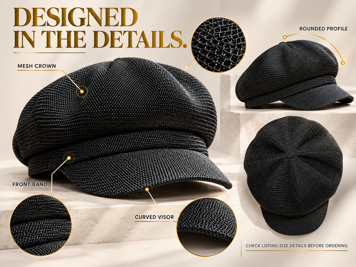 Rounded Crown Newsboy Cap: Lightweight Breathable Baker Boy Hat with Short Brim, Casual Summer Visor Cap