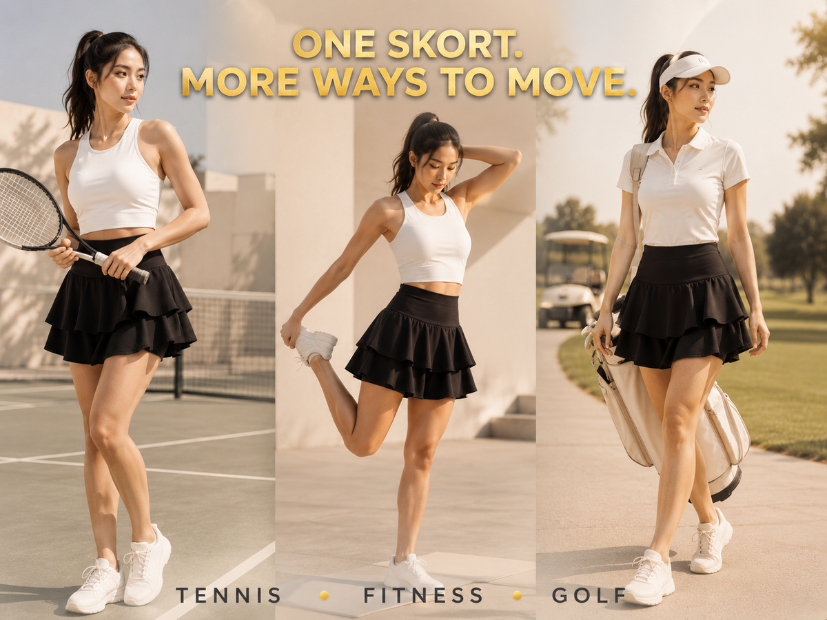 2-in-1 Skorts with Shorts: High Waist Double Layer Flared Skir
