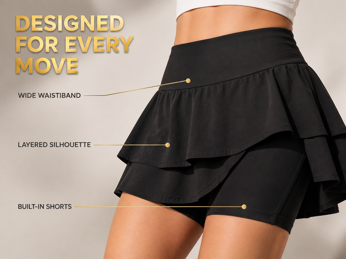 2-in-1 Skorts with Shorts: High Waist Double Layer Flared Skir