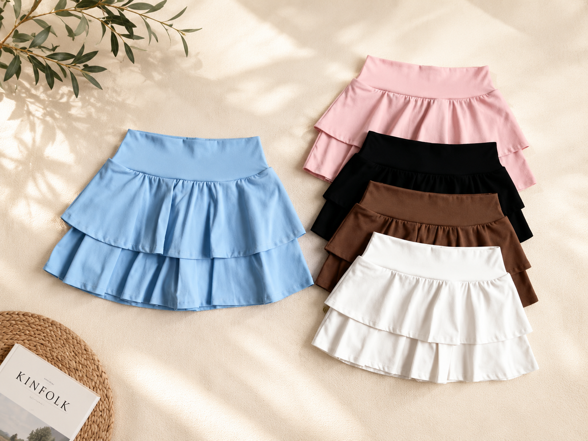 2-in-1 Skorts with Shorts: High Waist Double Layer Flared Skir