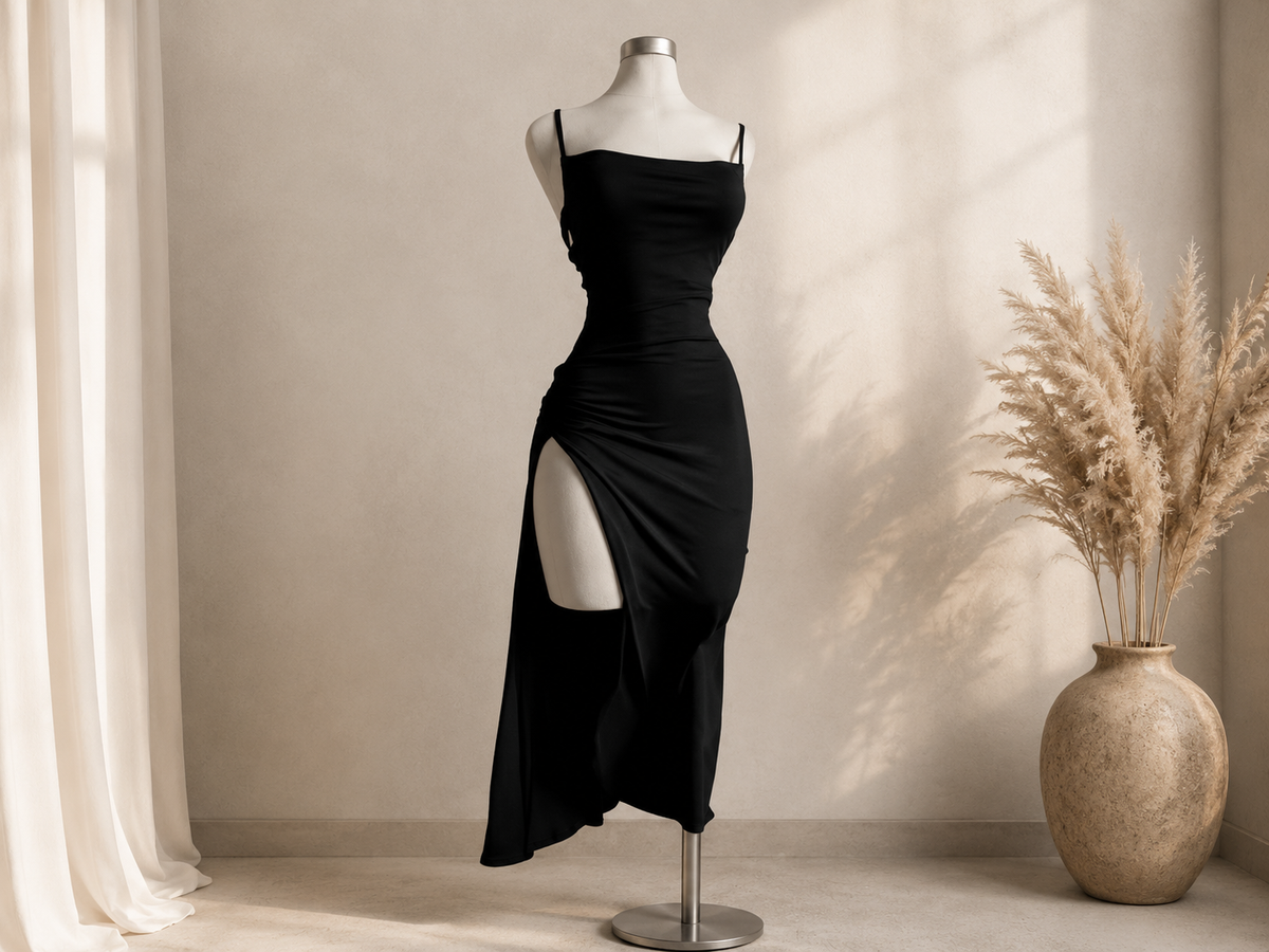 High Slit Evening Dress: Spaghetti Strap Lace-Up Back Ruched Evening Dress
