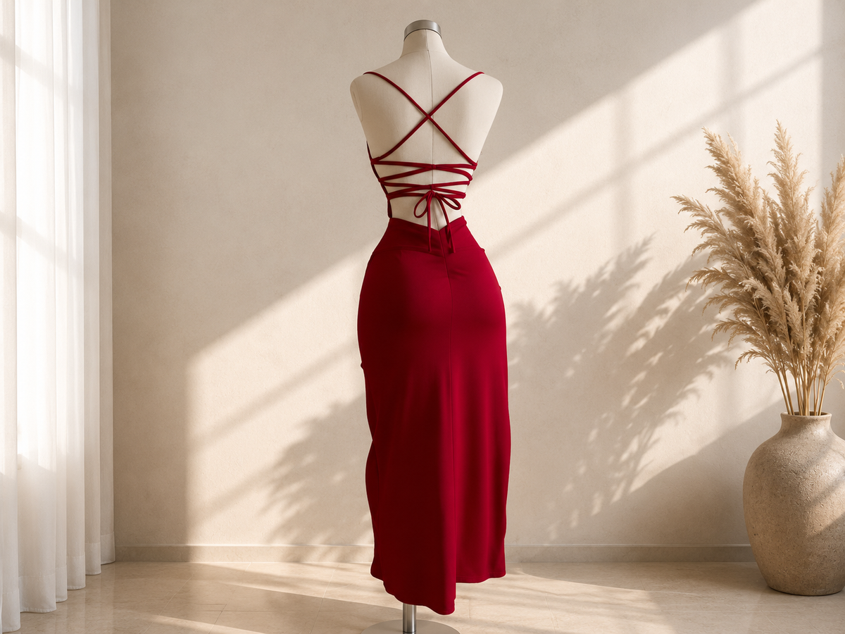 High Slit Evening Dress: Spaghetti Strap Lace-Up Back Ruched Evening Dress