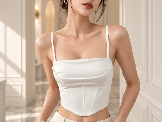 White Corset Top: Spaghetti Strap Lace Up Camisole, Fitted Backless Going Out Top, Women’s Summer Party Tank Top