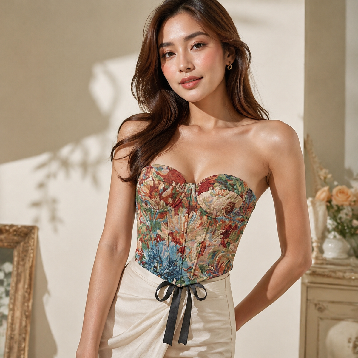 Colorful flower corset top