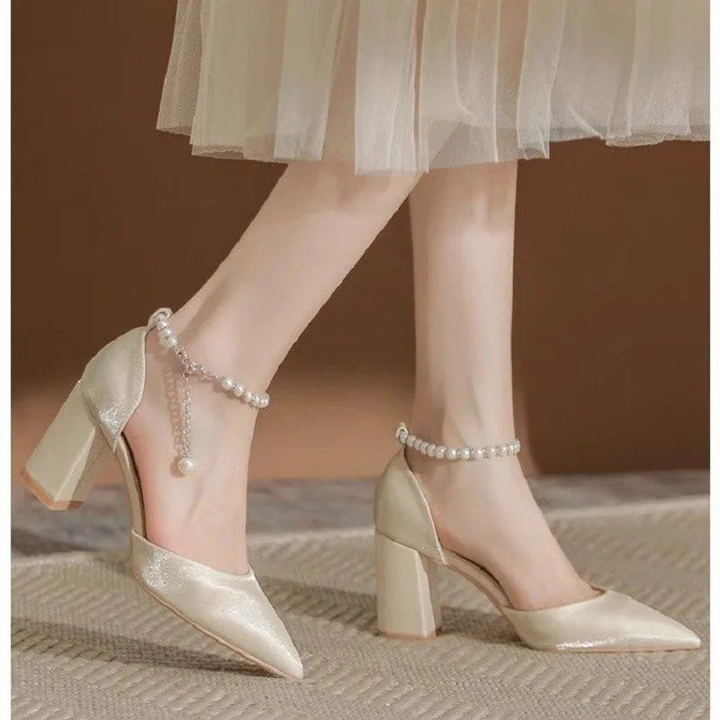 Bridal pearl ankle heels
